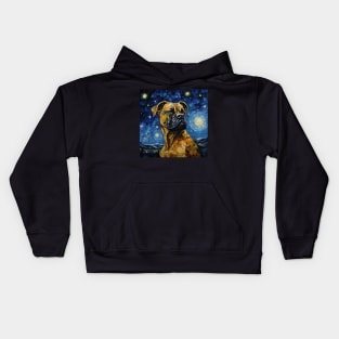 Boxer Dog Painted in Starry Night style Kids Hoodie